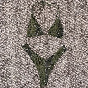Green Snake Skin Thong String Bikini
